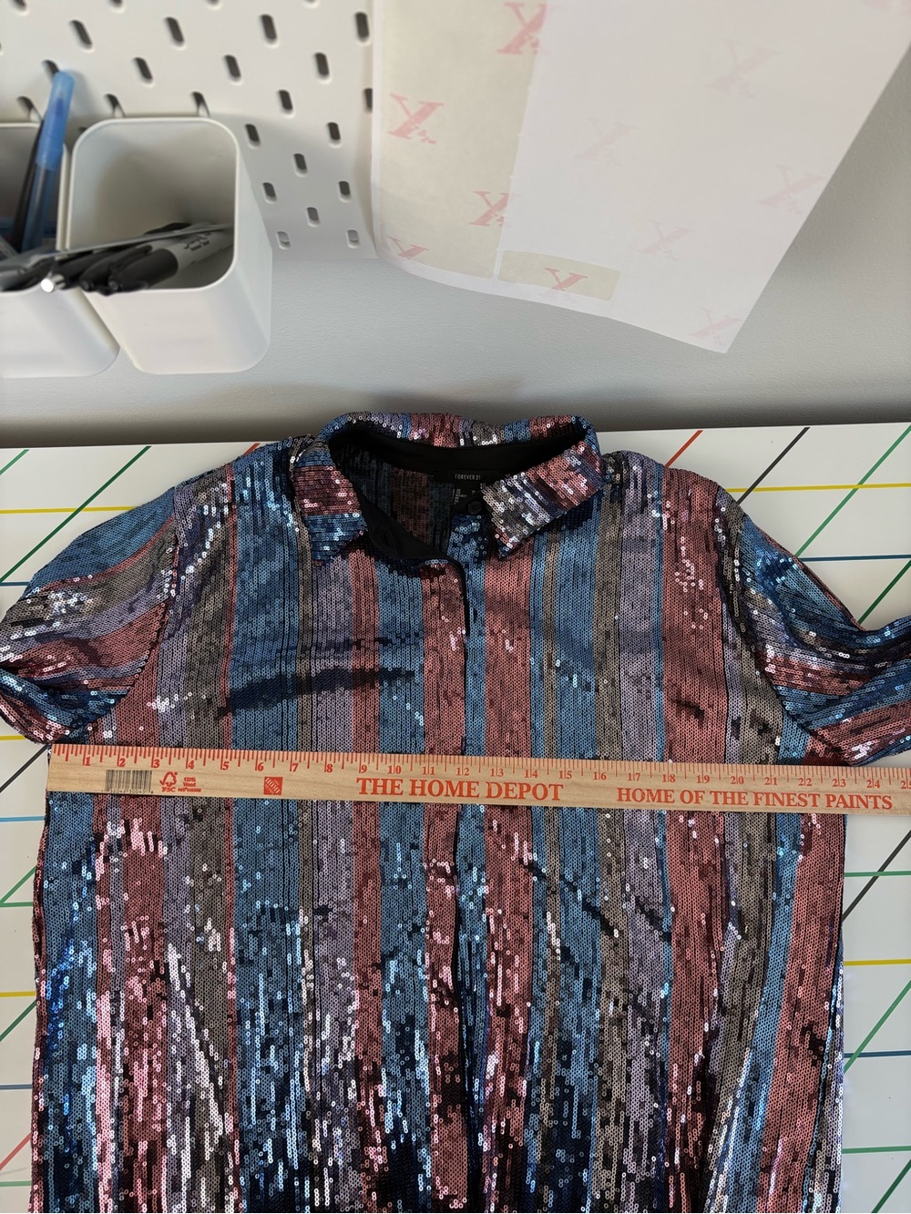 Forever 21 Multicolor Sequin Button-Up Top EUC XL Discocore Glam Rock Party Chic - Picture 7 of 8